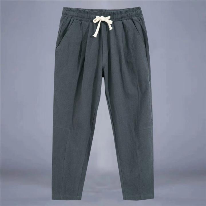 Pantalones De Lino Y Algodón Para Hombre - Cintura Elástica Con Cordón, Transpirables, Ideales Para Verano