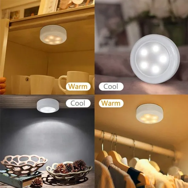 Luces LED de disco de 6 piezas con control remoto, luces inalámbricas para  armario, funciona con pilas, iluminación para debajo del gabinete, luz  regulable para cocina, escaleras, baño y dormitorio