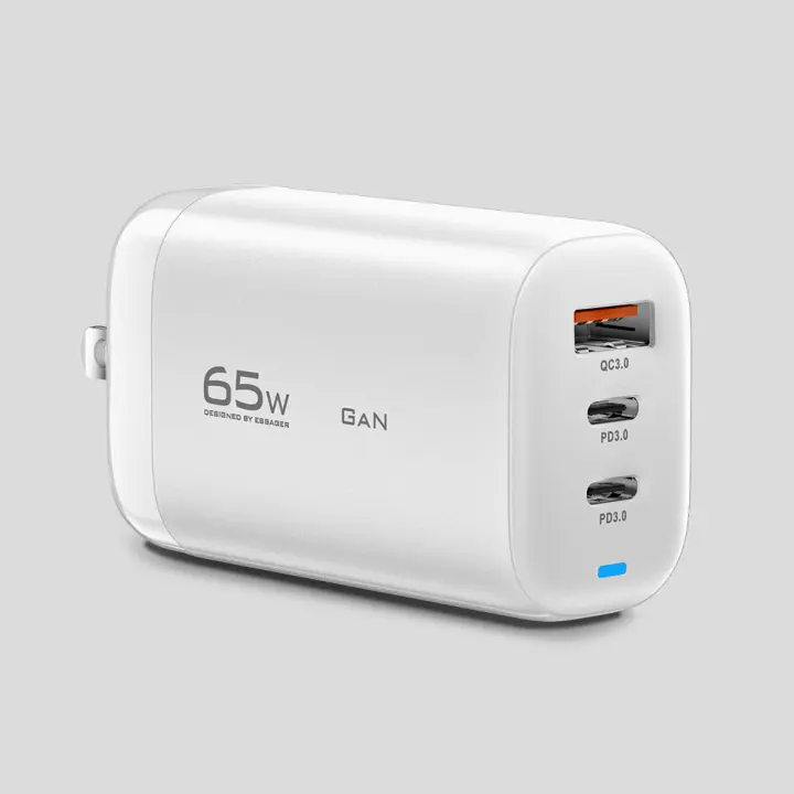 Cargador Gan De 65 W Cargador Rápido Qc 3.0 De 2 Puertos Para Iphone 13 Pro  (Blanco Ue)