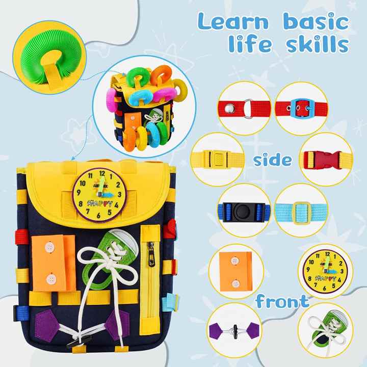 Bolsa de tablero ocupado Montessori para niños, juguetes de viaje con  hebillas para aprender a desarrollar habilidades motoras finas y básicas  para la vida