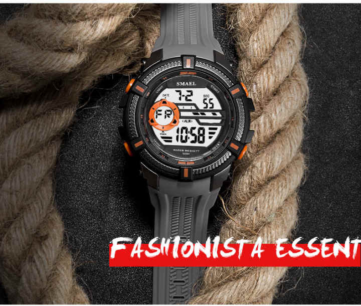 Relojes digitales informales para hombre, con pantalla LED cronógrafo  deportivo, fecha automática, resistente al agua, color naranja, 1145