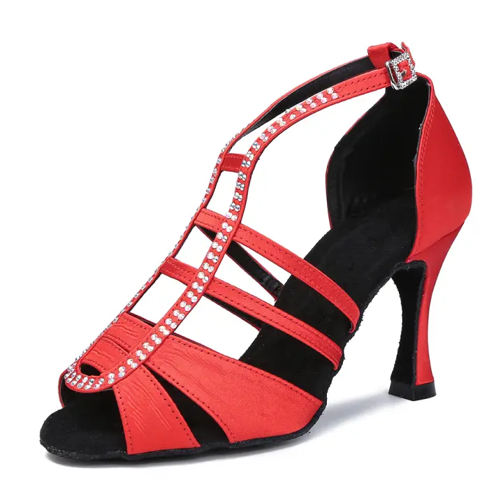 Comprar Zapatos de baile latino para mujer, calzado de salón, Salsa,  fiesta, Tango, tacón alto, color rojo y negro