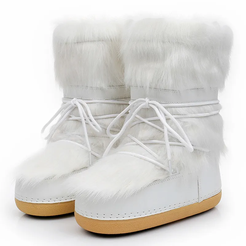 Botas nieve plataforma para mujer, botines de piel sintética, peludas esponjosas, con cordones, color blanco, Invierno | Miravia