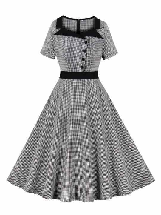 Vestido vintage rockabilly de algodón para mujer, vestido de verano de 25 a  50 años, estilo pinup, escote en forma de corazón, midi, swing, de talla
