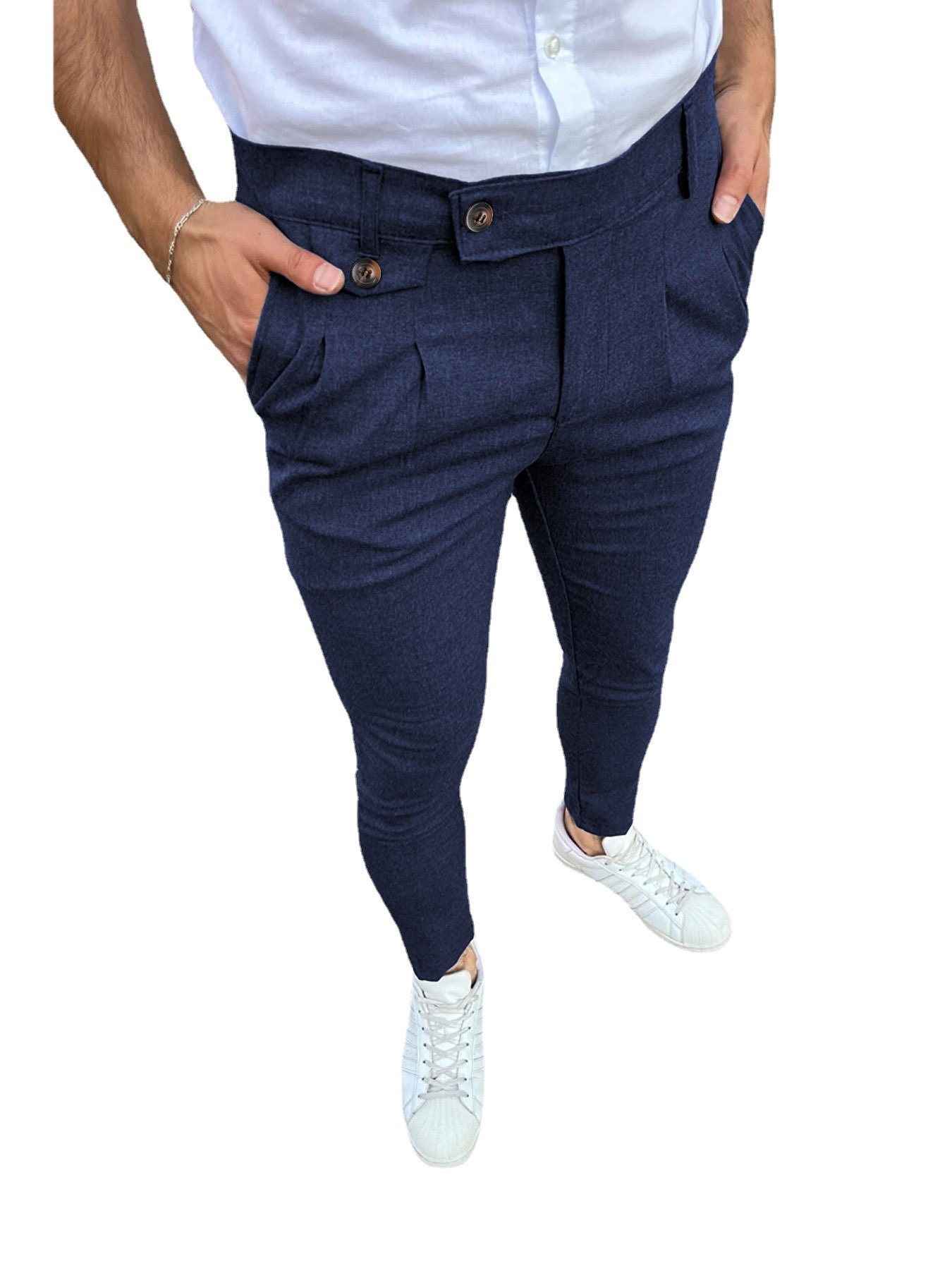 Pantalones chinos ajustados para hombre, parte delantera plana, elásticos,  ajustados, de vestir, cómodos, casuales, lisos