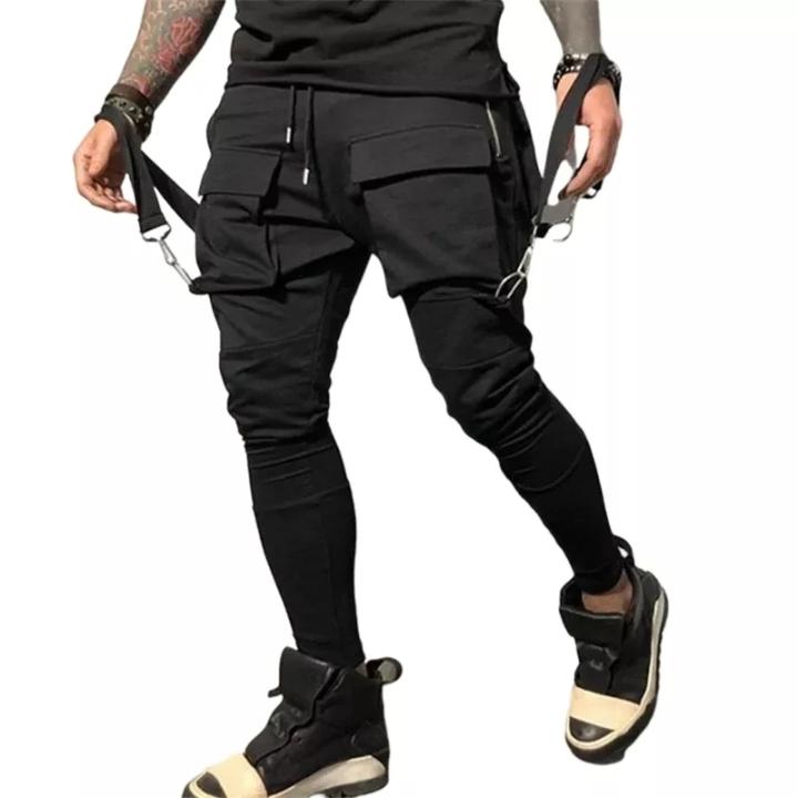 Pantalones Deportivos Para Hombre Estilo Hip Hop - Ajustados, Algodón Y Poliéster, Color Negro/rojo