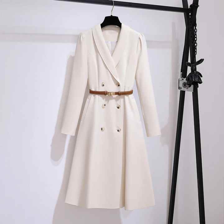 Vestido elegante de doble botonadura para mujer, traje blanco roto con ...