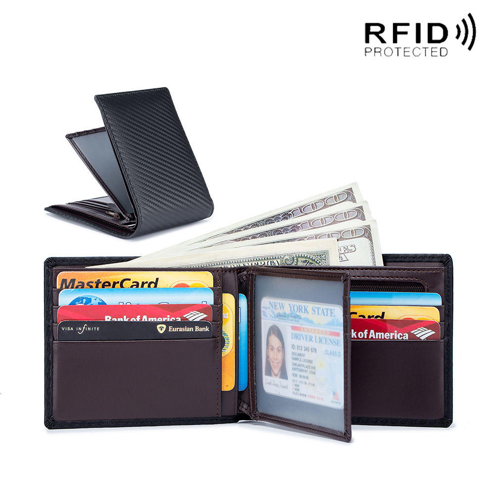 Rfid-billetera genuino de fibra de carbono para hombre, billetera pequeña tarjetero, color negro | Miravia