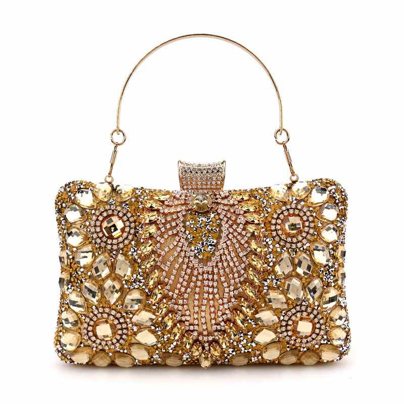 Bolso Pequeño Elegante Boutique De FGG Bolso Mano Cristal Mujer - Mini Amarillo Diamantes Imitación Noche Bolso Cristal