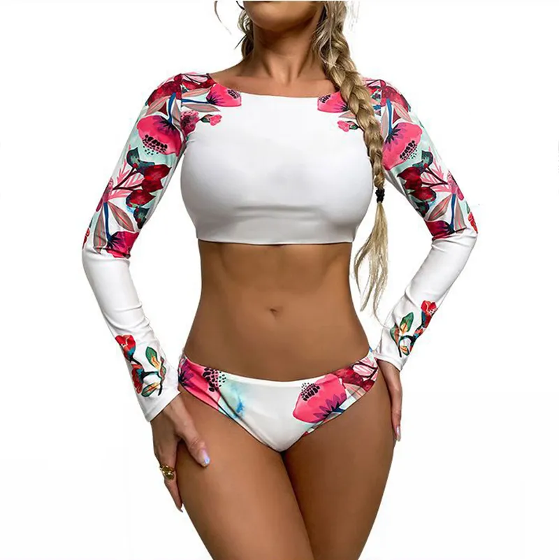 Bañador de surf mujer, nuevo conjunto de Bikini manga larga, traje de estampado de realce, ropa de baño de dos piezas, Bandeau | Miravia