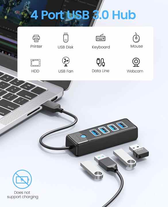 ORICO-concentrador de puertos USB 3,0, extensión de 7 puertos para Notebook  de alta velocidad