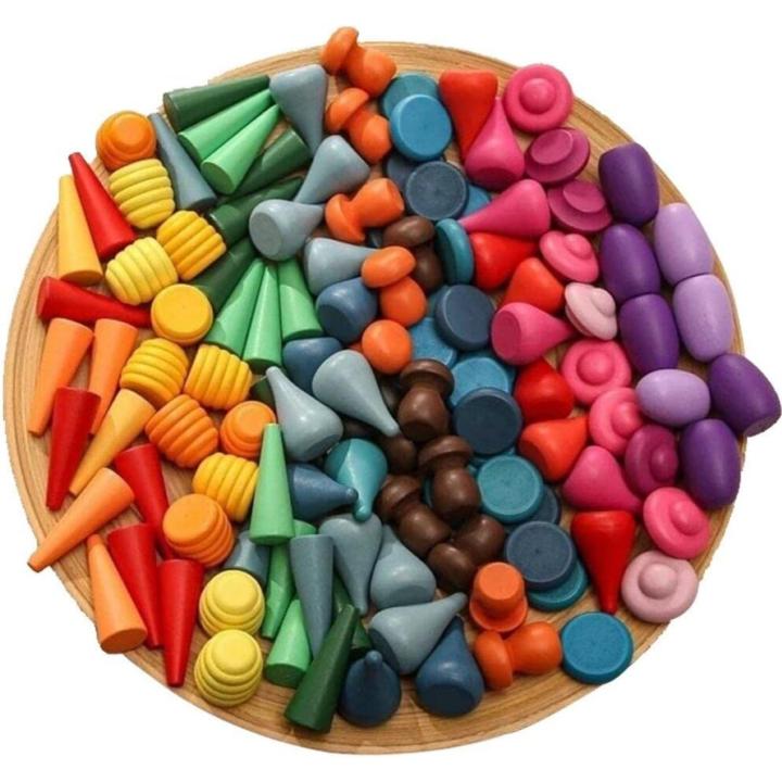 Set De 162 Piezas Sueltas De Madera Estilo Arcoíris – 9 Formas Y 27 Colores Para Juegos De Apilado Y Encaje, Educativo Y Decorativo