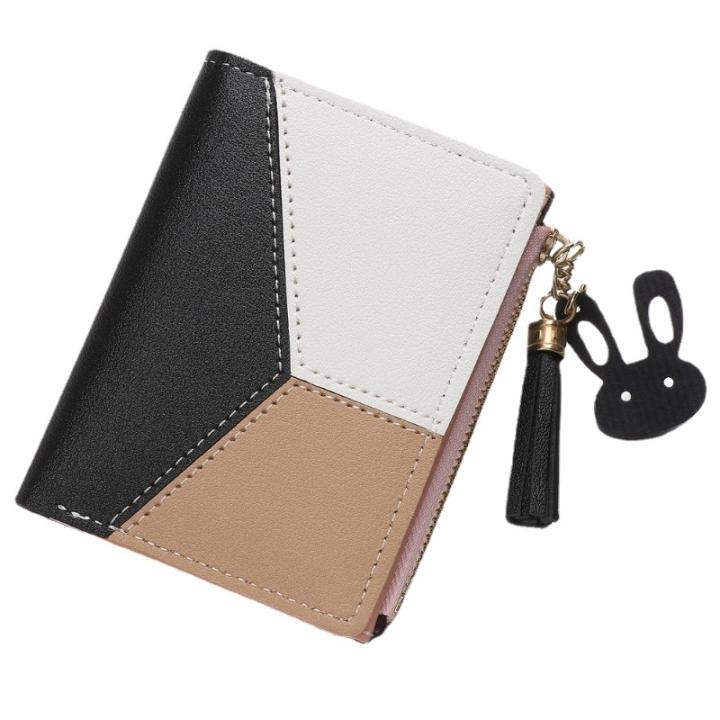 Cartera Pequeña De Cuero PU Para Mujer - Monedero Con Cremallera, 5 Ranuras Para Tarjetas, Ventana De Fotos, Color Negro