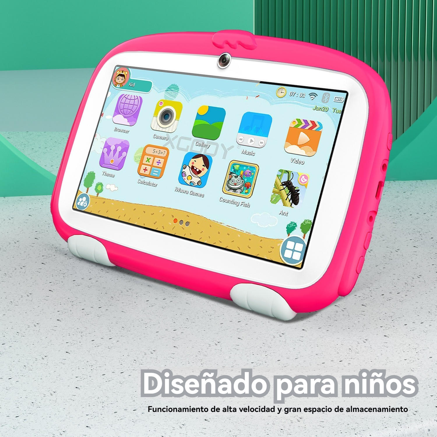 Tableta Infantil De 7 Pulgadas Para Niños Con WiFi, Android Y 32 GB, Aprendizaje Preescolar Con Funda Antigolpes Y Control Parental
