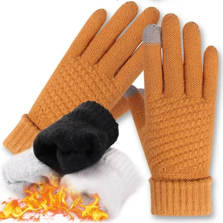 Guantes de lana de punto de cinco dedos, manoplas de lana cálidas con ...