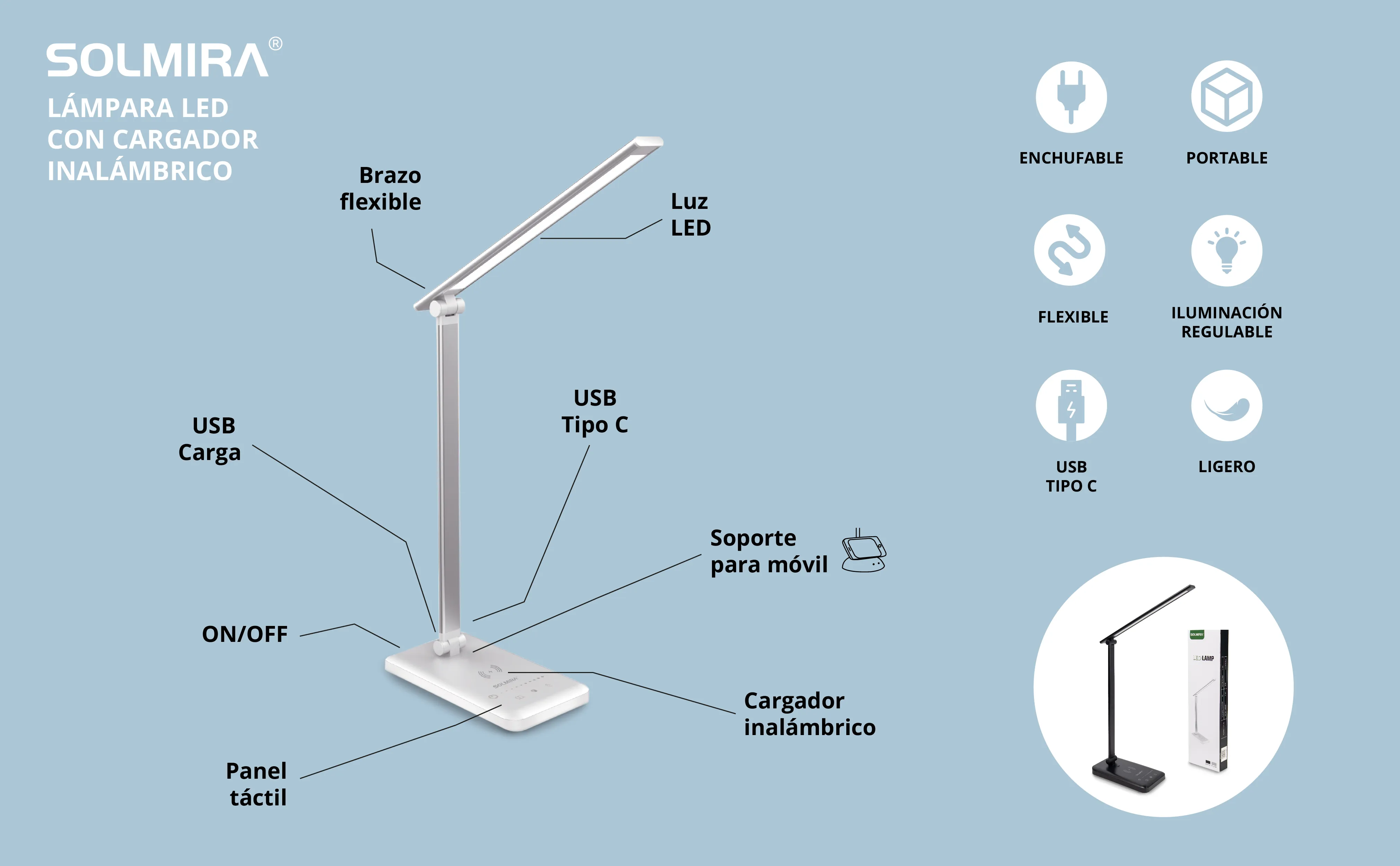Lámpara Led de Escritorio con Cargador Inalámbrico