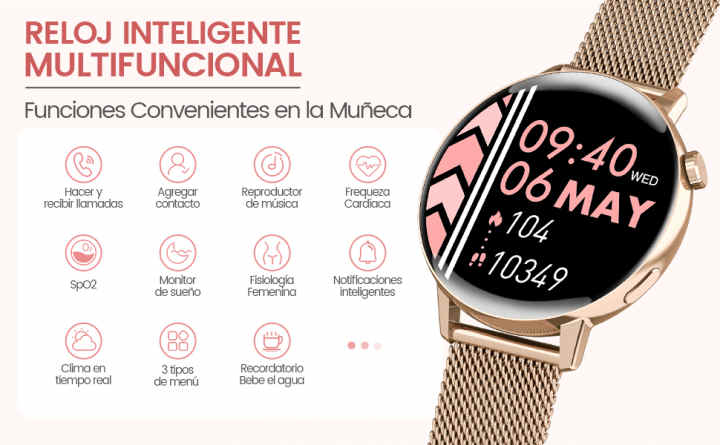 Reloj Inteligente Mujer, Smartwatch Deportivo 1.28 Pulgadas con Pulsómetro,  Recibir y contestar Llamadas, SpO2, Impermeable Monitor de Sueño y Caloría