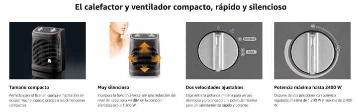 Rowenta Comfort Compact – Calefactor bajo consumo de 2400W, función  Silence, calefactor eléctrico, 2 velocidades, termostato mecánico, función
