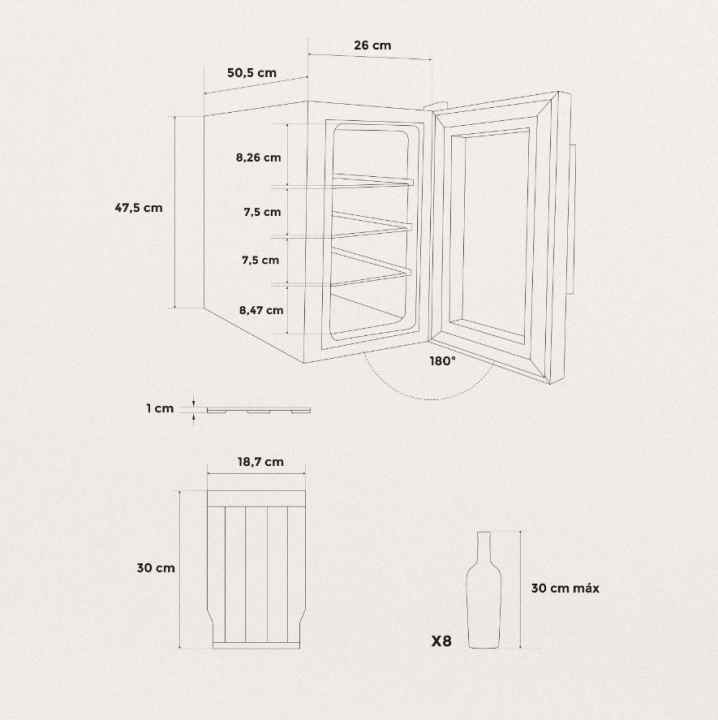 WINECOOLER WOOD L15 - Vinoteca Eléctrica para 12 o 15 Botellas con baldas  de madera - Create