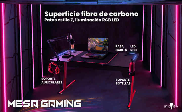 Mesa gaming RGB LED esquinera 140cm