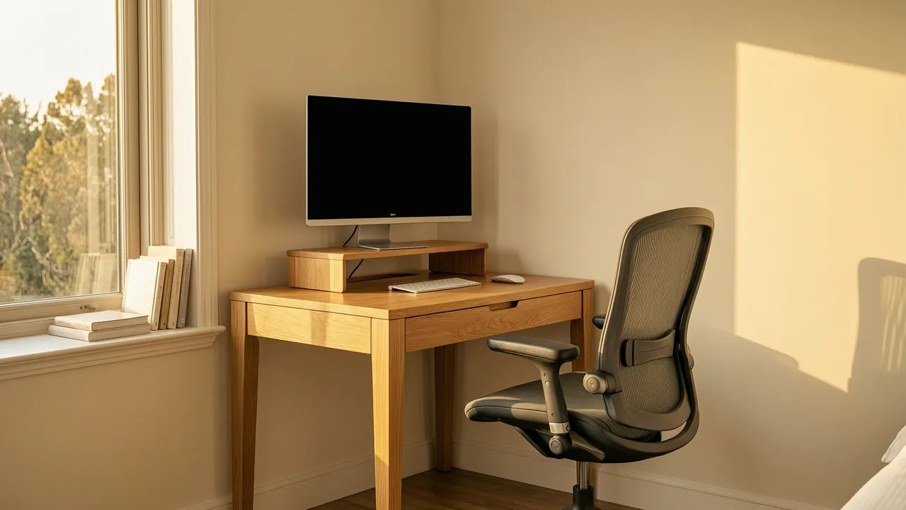 Puesto de teletrabajo en 120 cm: altura, rincón y luz de videollamada