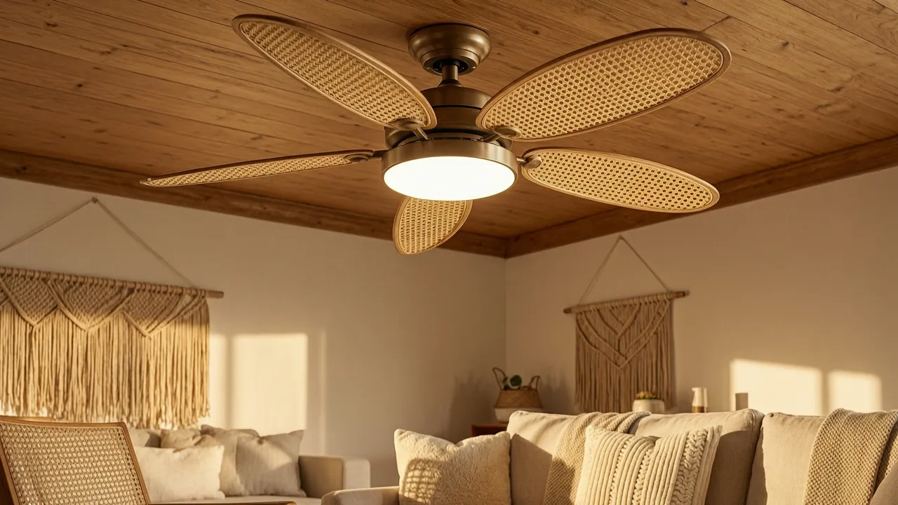 Ventilador de Techo LED Regulable con Aspas de Ratán: Guía Brizy Bright